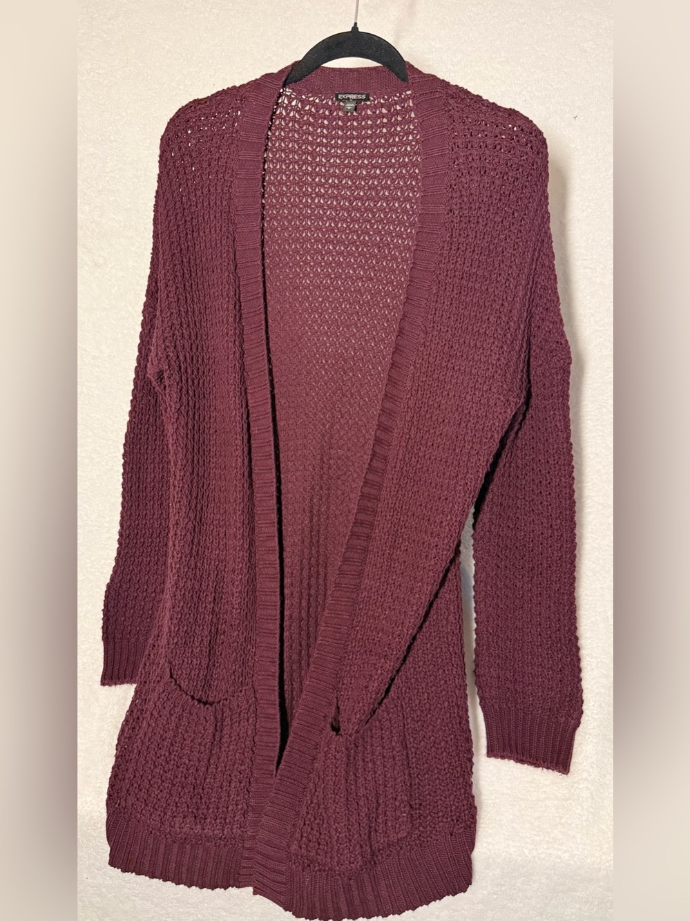 Express Open-Front Cardigan Sweater in Plum- Size Large
